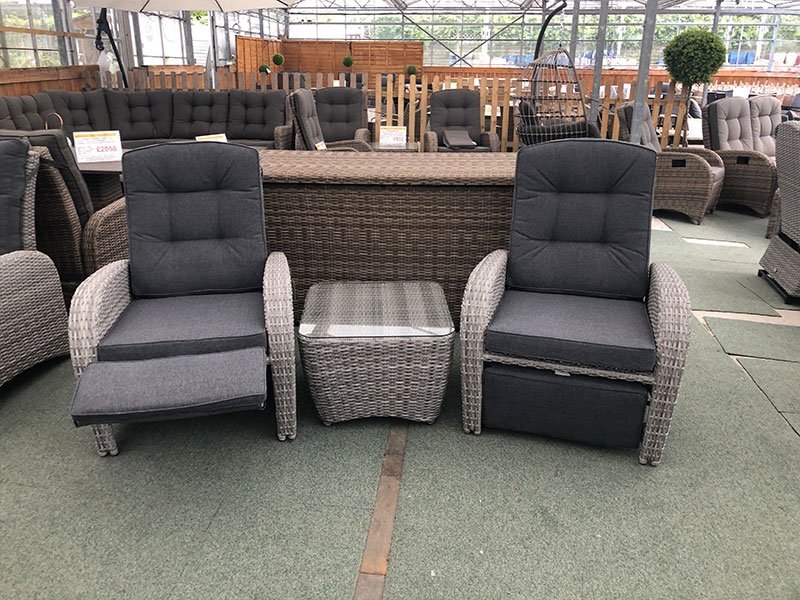 Silver Grey Reclining Rattan Bistro Set + Footrest - Sapcote Garden Centre